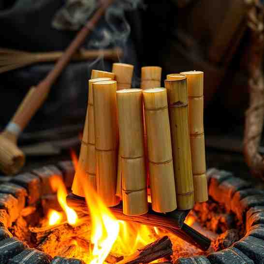 Lemang - Sticky Glutinous Rice Over Open Fire